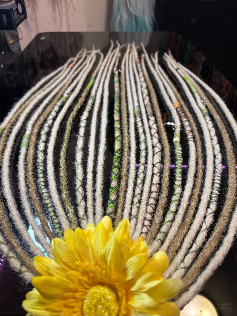 Viking Blonde and Green Dreadlock Extensions - Women Hair